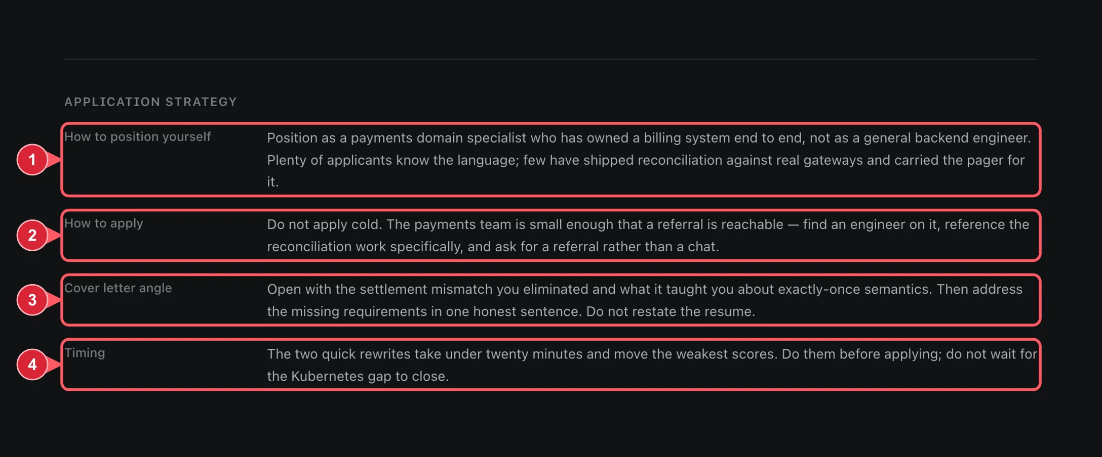 JobAgent guide screen 8: Review the application strategy